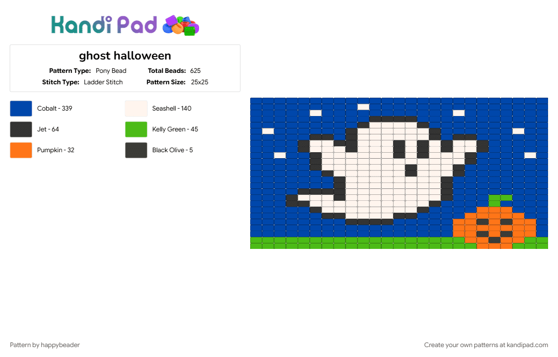 ghost halloween - Pony Bead Pattern by happybeader on Kandi Pad - blue