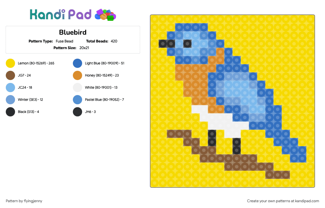 Bluebird - Fuse Bead Pattern by flyingjenny on Kandi Pad - yellow