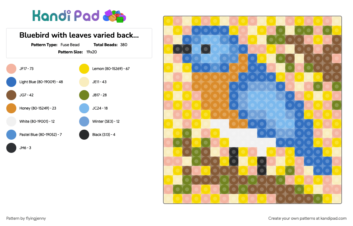 History Check Pattern Bluebird with leaves varied background Fuse Bead Pattern - Kandi Pad ...