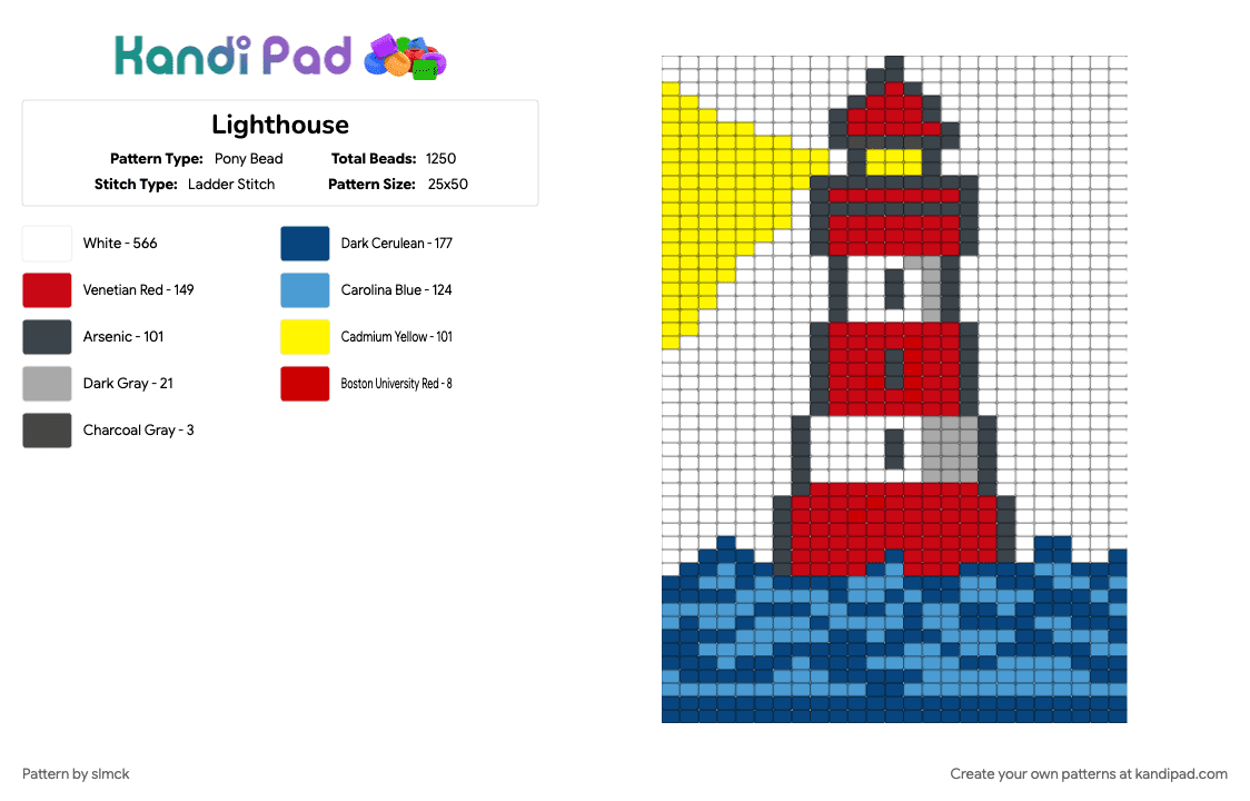 Lighthouse - Pony Bead Pattern by slmck on Kandi Pad - colorful, light blue, red, white, yellow