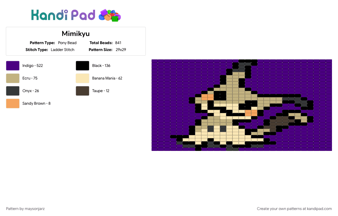 Mimikyu - Pony Bead Pattern by maysonjarz on Kandi Pad - pokemon, purple