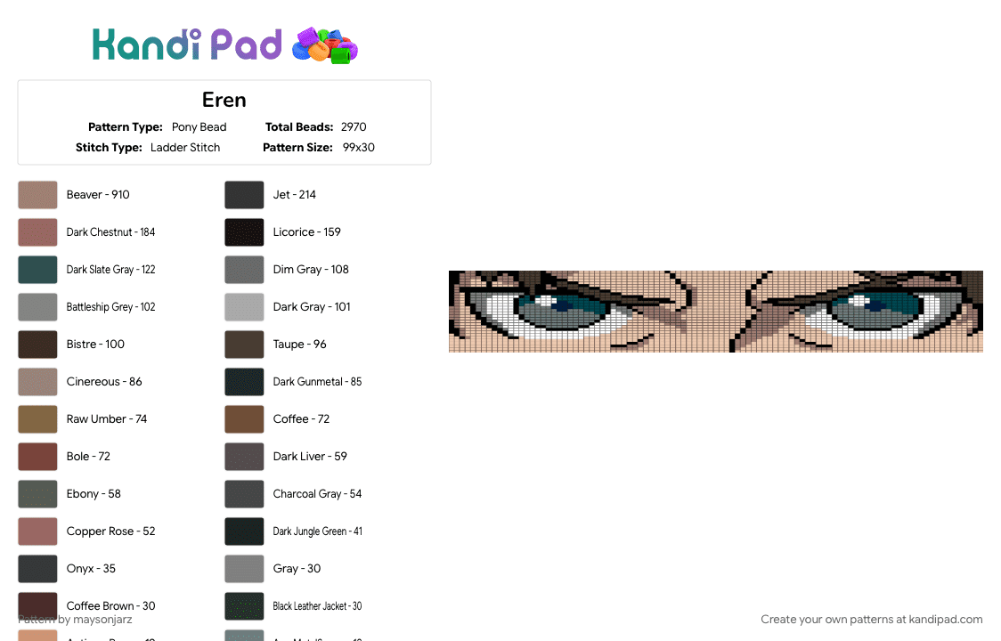 Eren - Pony Bead Pattern by maysonjarz on Kandi Pad - anime, attack on titan, beige
