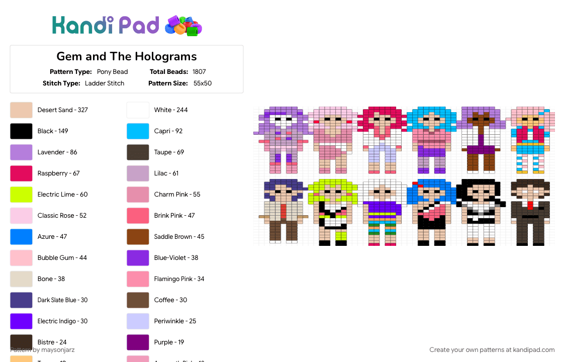 Gem and The Holograms - Pony Bead Pattern by maysonjarz on Kandi Pad - beige, brown, cotdoldschoolcartoons, pink, red