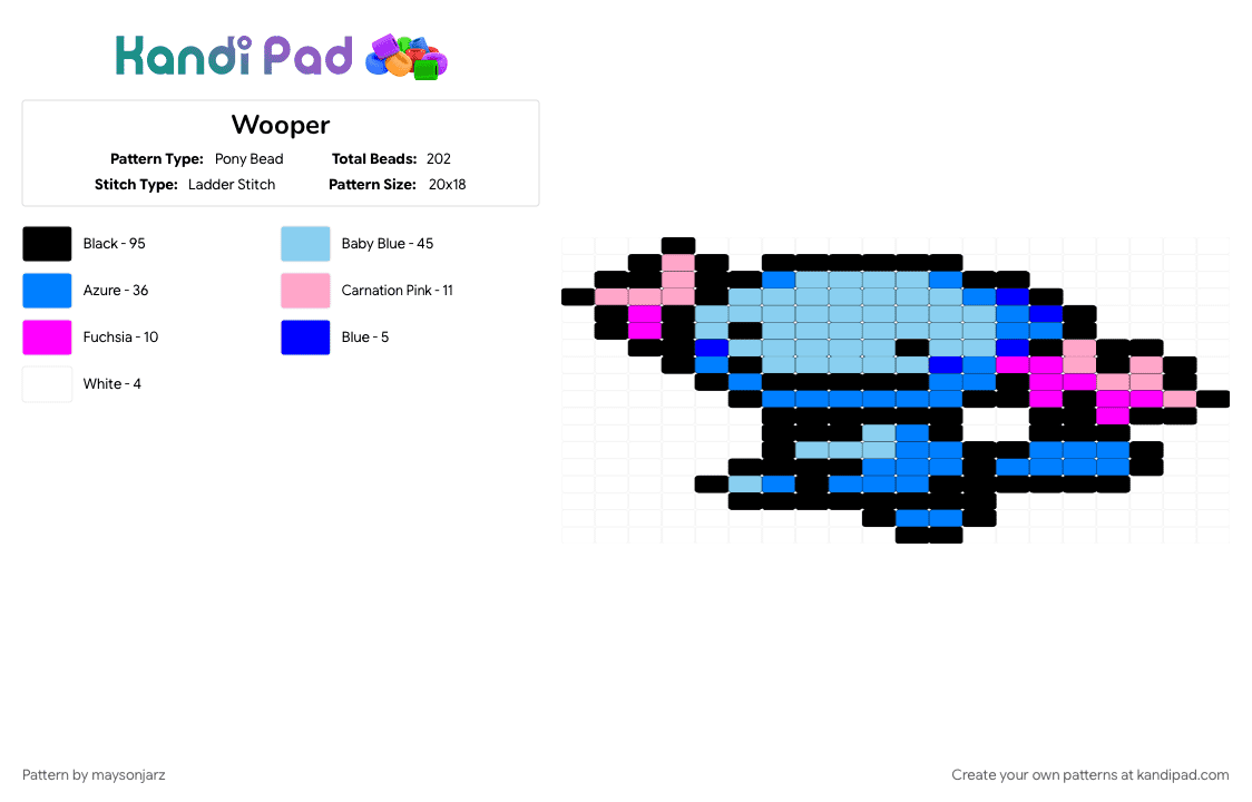 Wooper - Pony Bead Pattern by maysonjarz on Kandi Pad - blue, light blue, pokemon, wooper