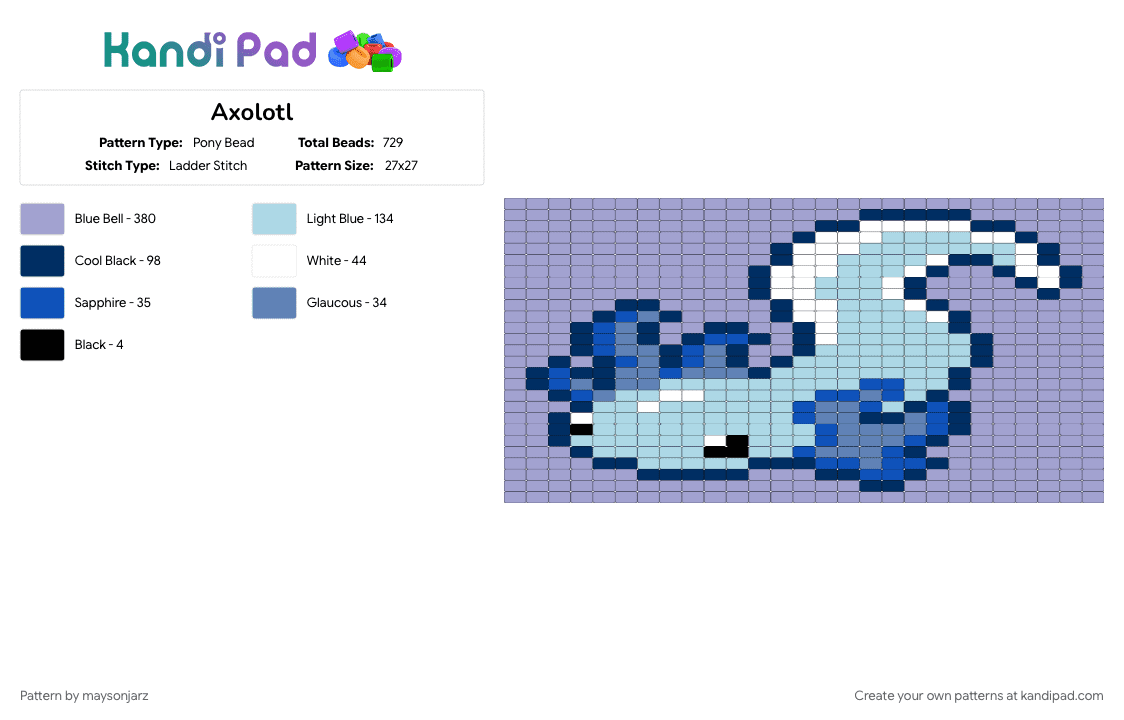 Axolotl - Pony Bead Pattern by maysonjarz on Kandi Pad - animal, axolotl, cute, light blue, pink
