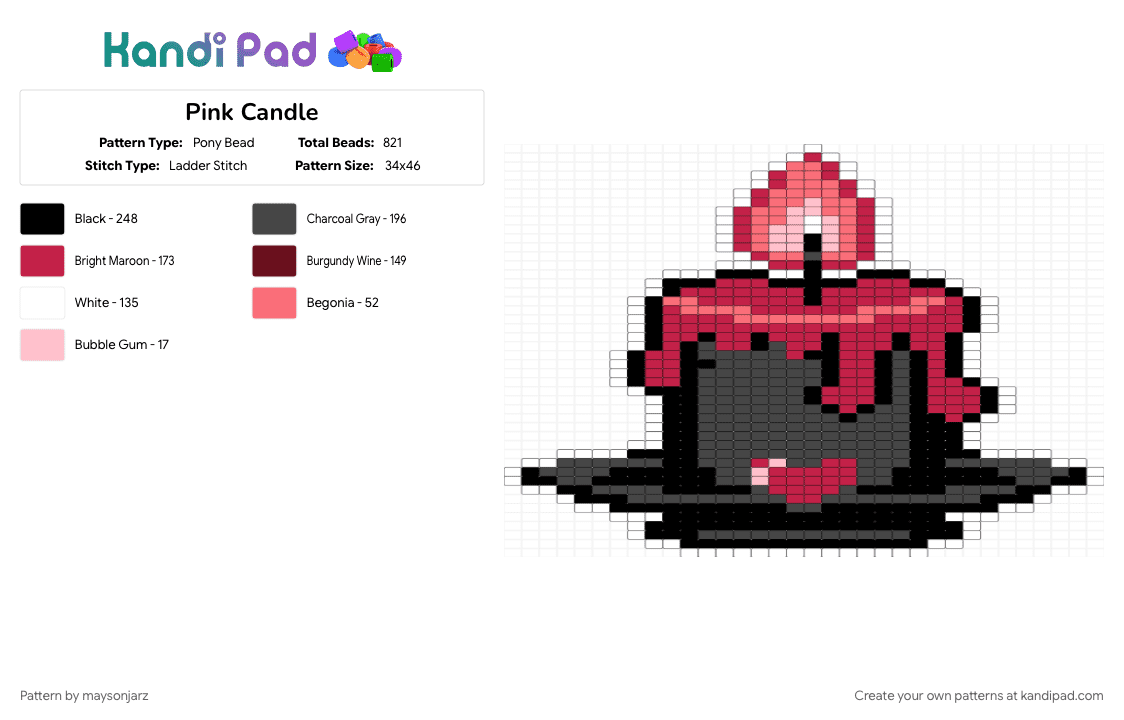 Pink Candle - Pony Bead Pattern by maysonjarz on Kandi Pad - brown, cotdcandles, red