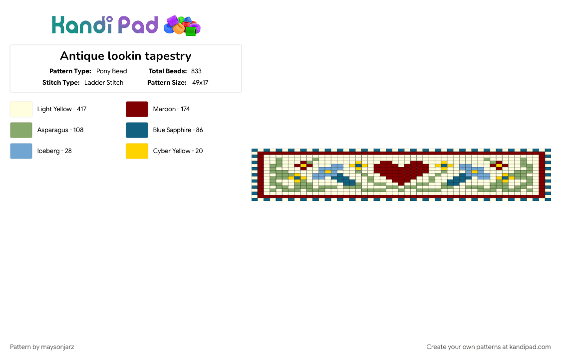Antique lookin tapestry - Pony Bead Pattern by maysonjarz on Kandi Pad - blue, brown, green, white