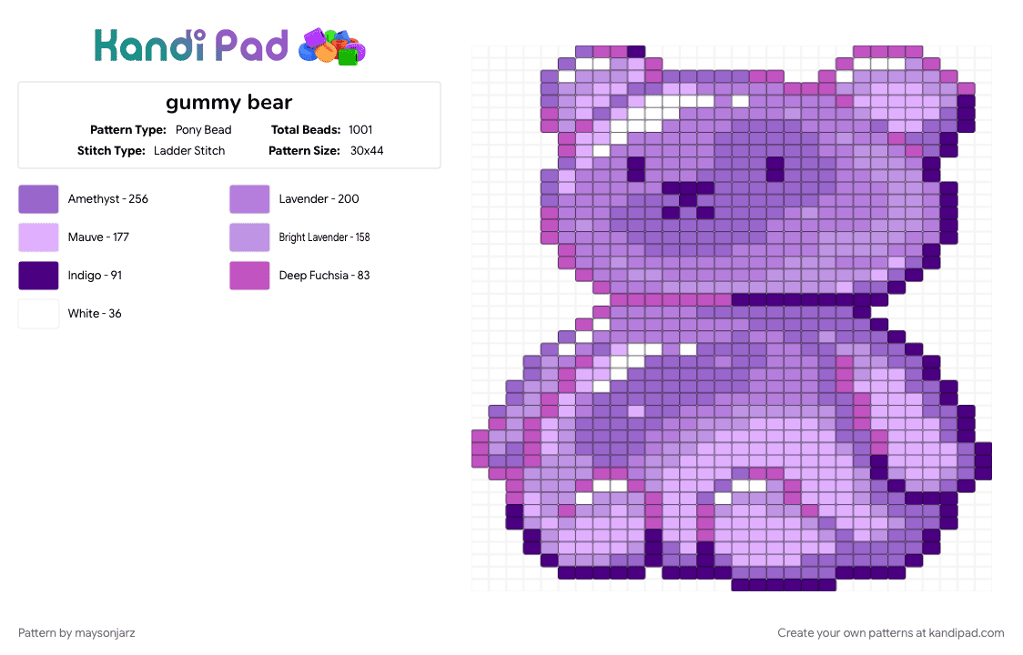 gummy bear - Pony Bead Pattern by maysonjarz on Kandi Pad - pink, purple