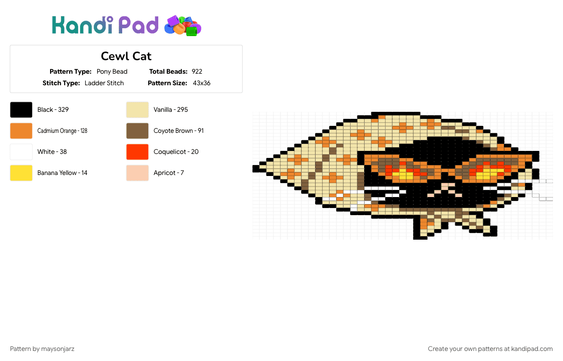 Cewl Cat - Pony Bead Pattern by maysonjarz on Kandi Pad - cat, fire, glasses, orange, yellow