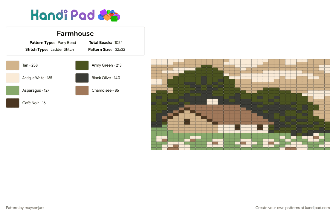 Farmhouse - Pony Bead Pattern by maysonjarz on Kandi Pad - beige, farm, nature, tan