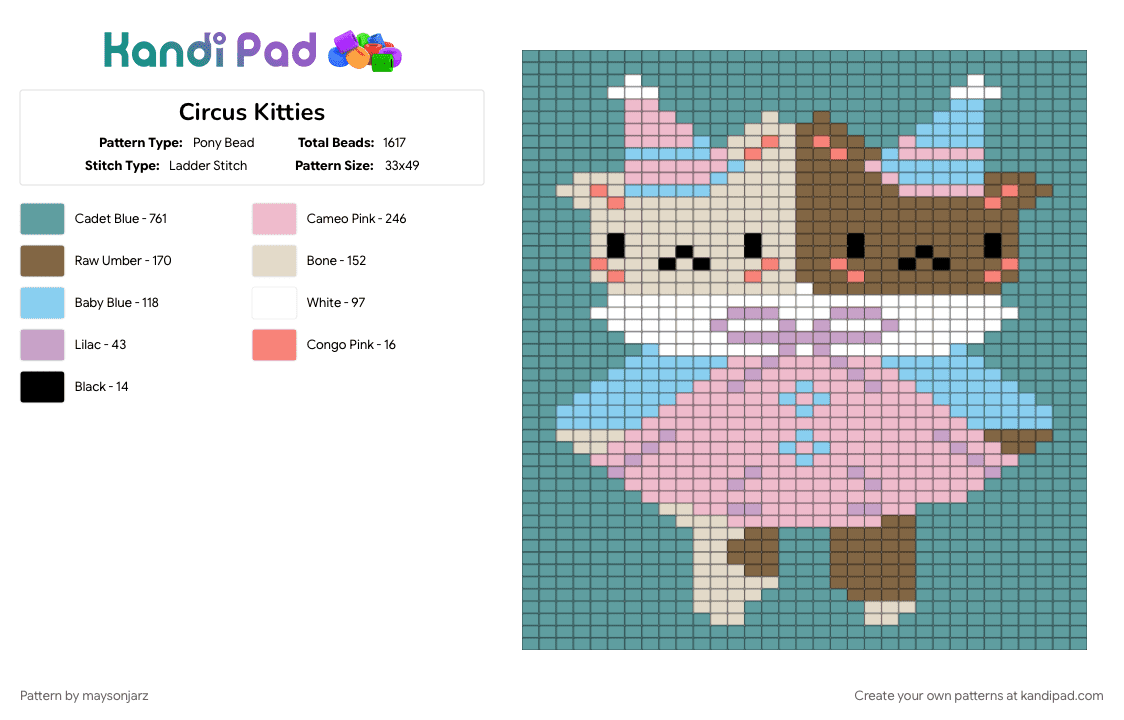 Circus Kitties - Pony Bead Pattern by maysonjarz on Kandi Pad - pink, teal