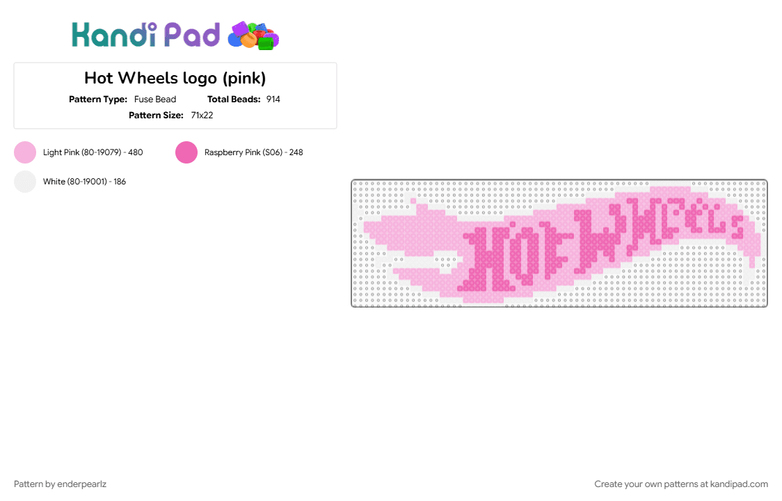 Hot Wheels logo (pink) - Fuse Bead Pattern by enderpearlz on Kandi Pad - cotdlowcontrast, hot wheels, hotwheels, ilikepink, logo, pink