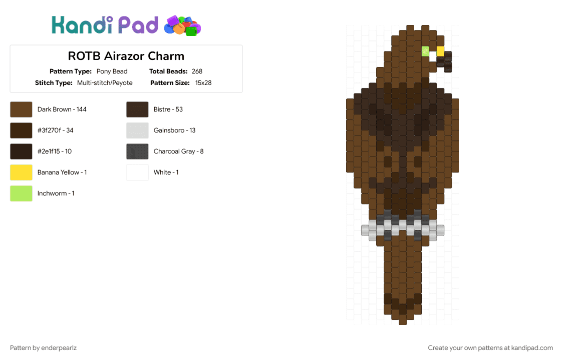 ROTB Airazor Charm - Pony Bead Pattern by enderpearlz on Kandi Pad - airazor, brown, cotdbirdsofprey, falcon, hawk, transformers
