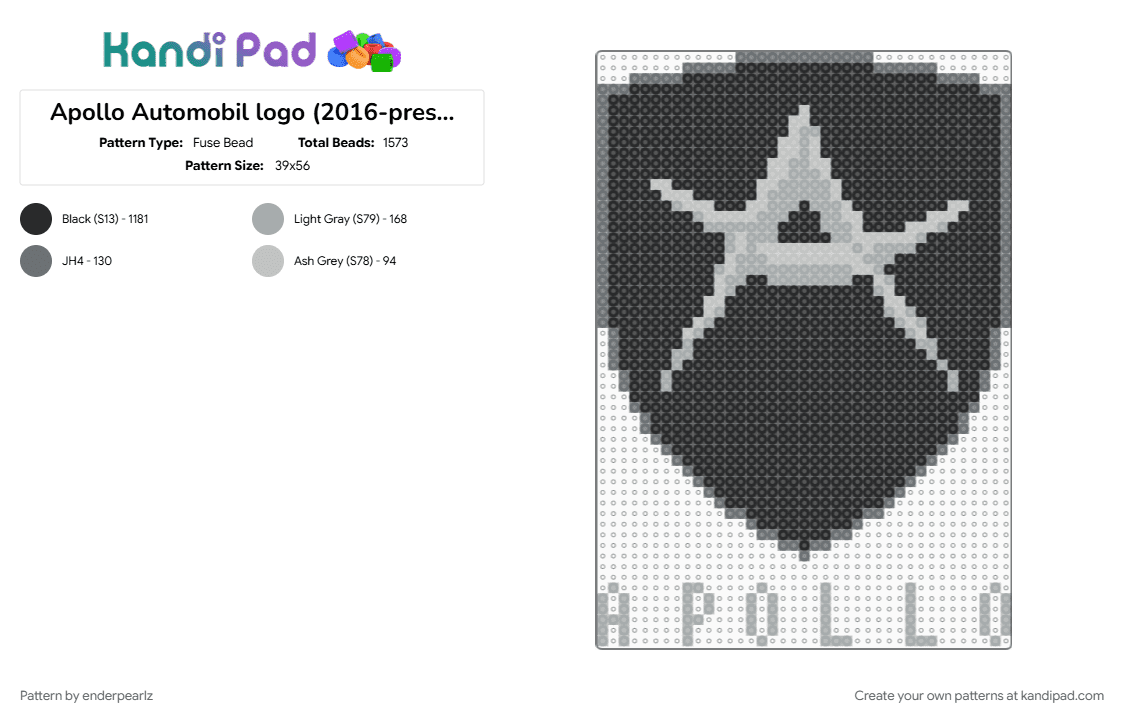 Apollo Automobil logo (2016-present) - Fuse Bead Pattern by enderpearlz on Kandi Pad - apollo automobil, black, carlovers, german, gray, logo