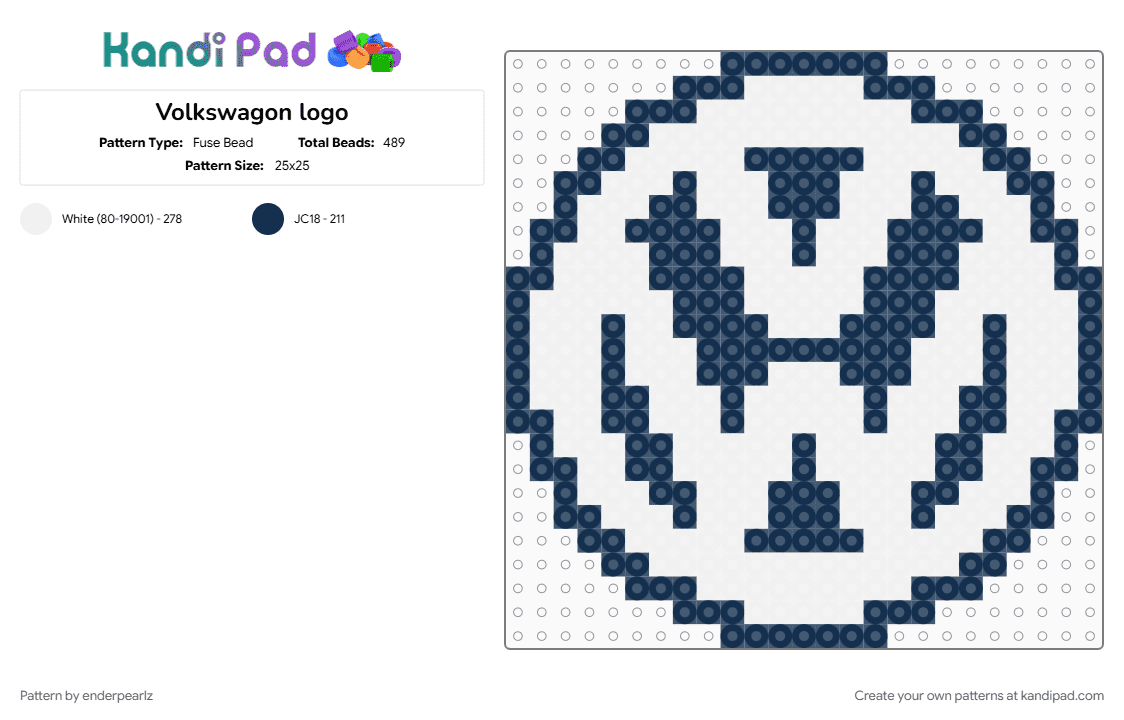 Volkswagon logo - Fuse Bead Pattern by enderpearlz on Kandi Pad - blue, car lovers, hehe, logo, volkswagen, white