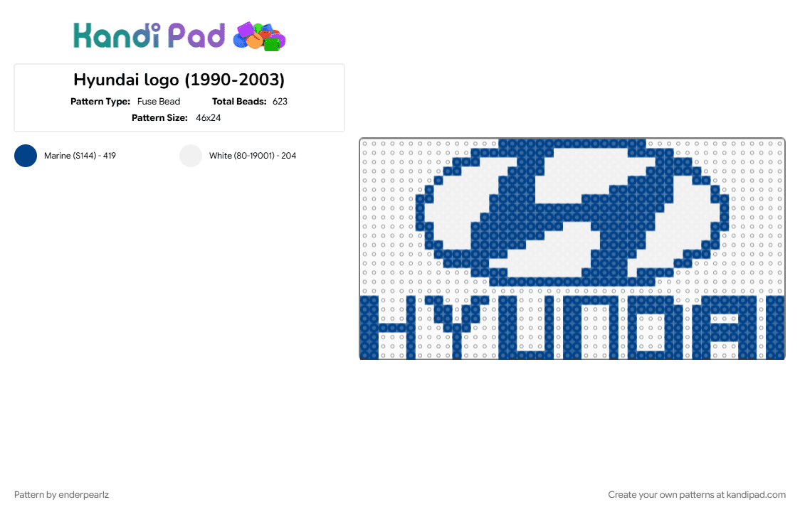Hyundai logo (1990-2003) - Fuse Bead Pattern by enderpearlz on Kandi Pad - 