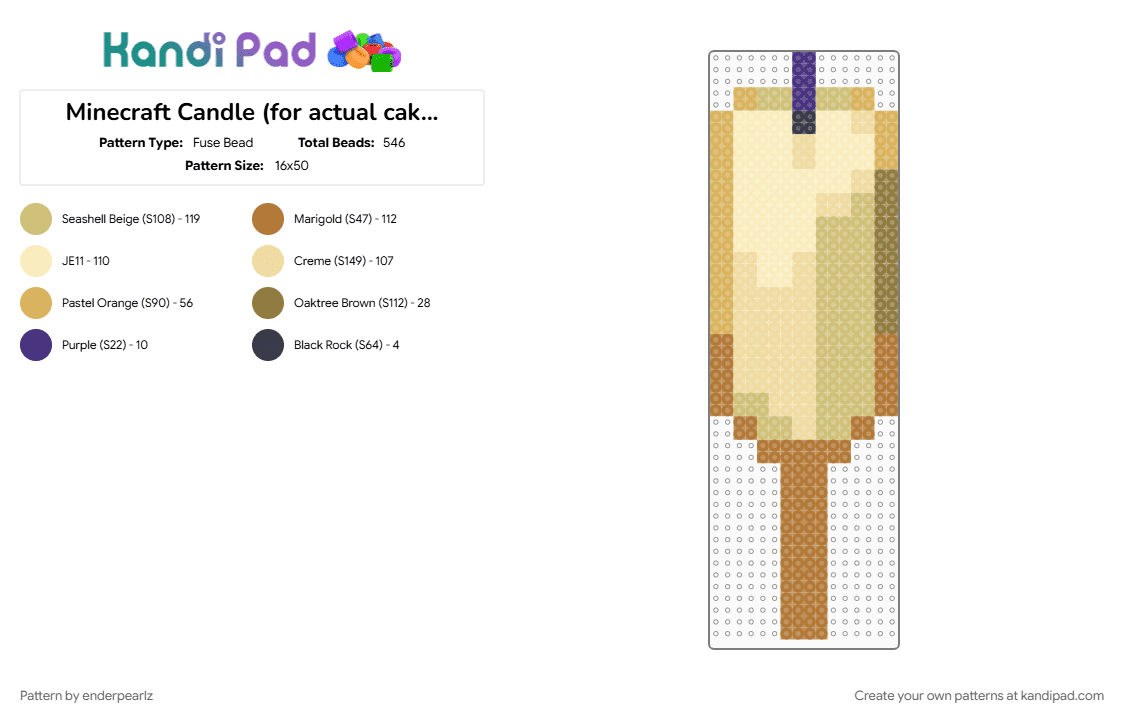 Minecraft Candle (for actual cakes!) - Fuse Bead Pattern by enderpearlz on Kandi Pad - beige, cotdcandles, minecraft, tan