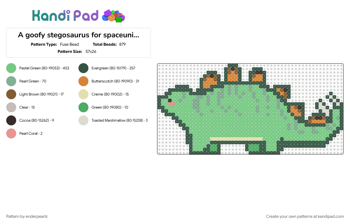 A goofy stegosaurus for spaceunicorn! - Fuse Bead Pattern by enderpearlz on Kandi Pad - hehe, stegosaurus