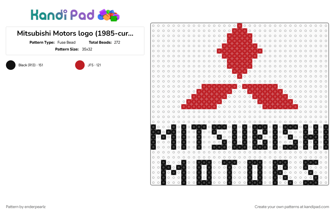 Mitsubishi Motors logo (1985-current) - Fuse Bead Pattern by enderpearlz on Kandi Pad - black, carlovers, logo, mitsubishi, mitsubishi motors, red