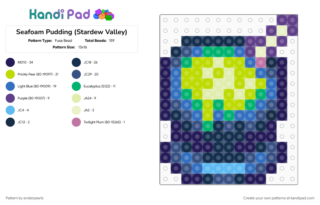 Seafoam Pudding (Stardew Valley) - Fuse Bead Pattern by enderpearlz on Kandi Pad - blue, cotdseafood, green, purple, stardew valley