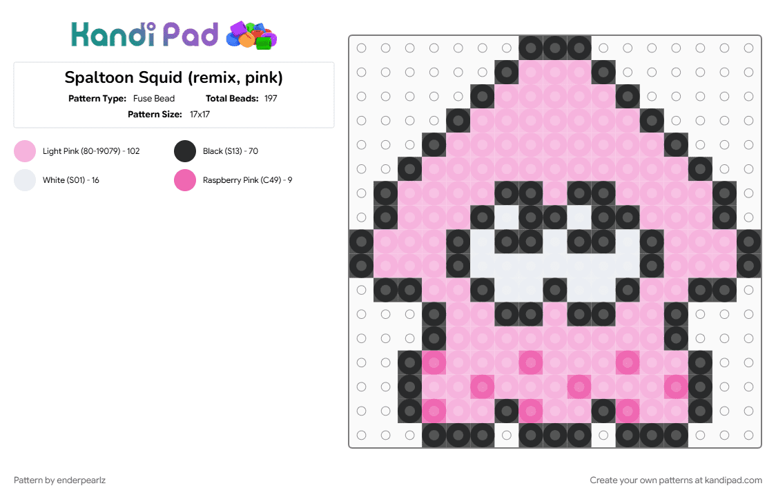 Spaltoon Squid (remix, pink) - Fuse Bead Pattern by enderpearlz on Kandi Pad - pink