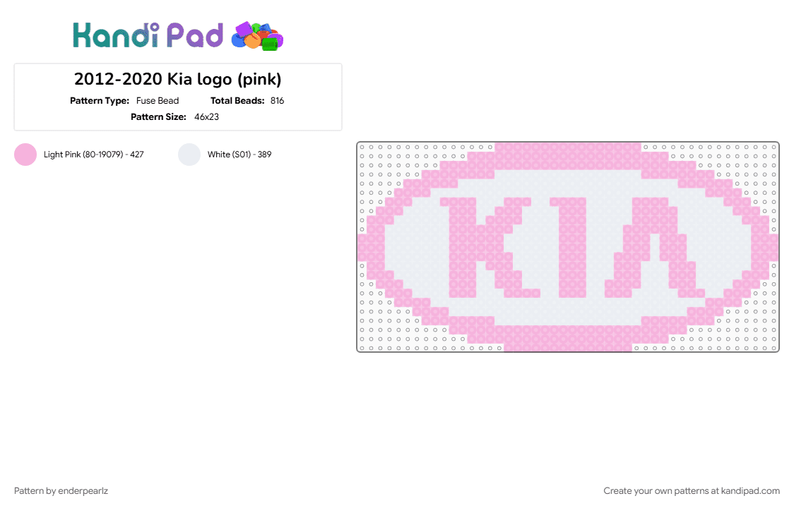2012-2020 Kia logo (pink) - Fuse Bead Pattern by enderpearlz on Kandi Pad - carlovers, cars, kia, logo, pink, white