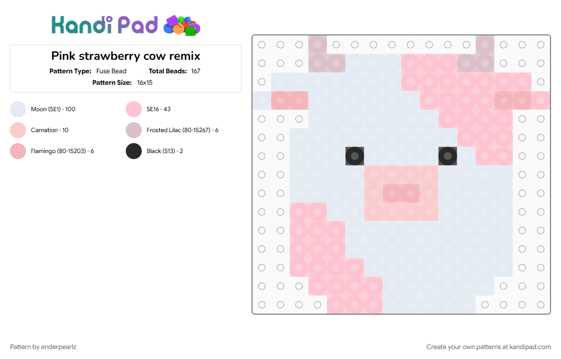(REMIX) Pink squishmallow strawberry cow - Fuse Bead Pattern by enderpearlz on Kandi Pad - beige, cow, ilovecows, pink, white
