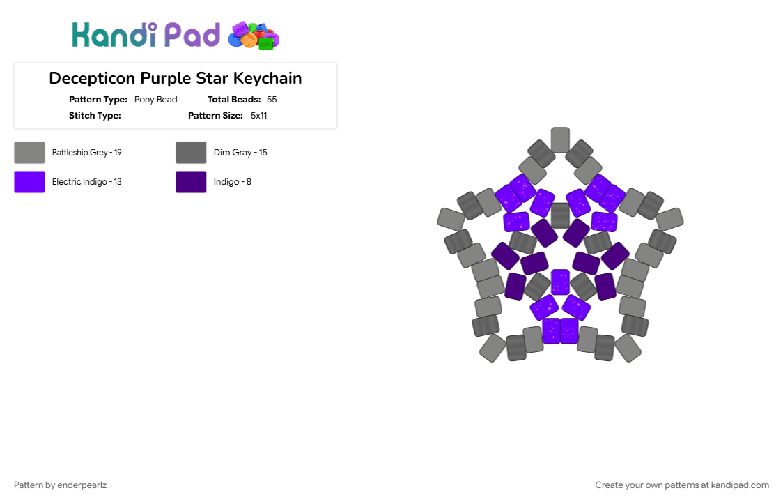 Decepticon Purple Star Keychain - Pony Bead Pattern by enderpearlz on Kandi Pad - 