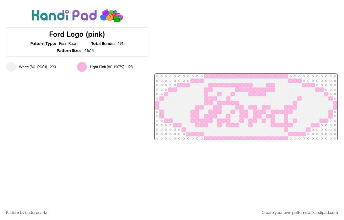 Ford Logo (pink) - Fuse Bead Pattern by enderpearlz on Kandi Pad - car lovers, ford, ilikepink, logo, pink, white