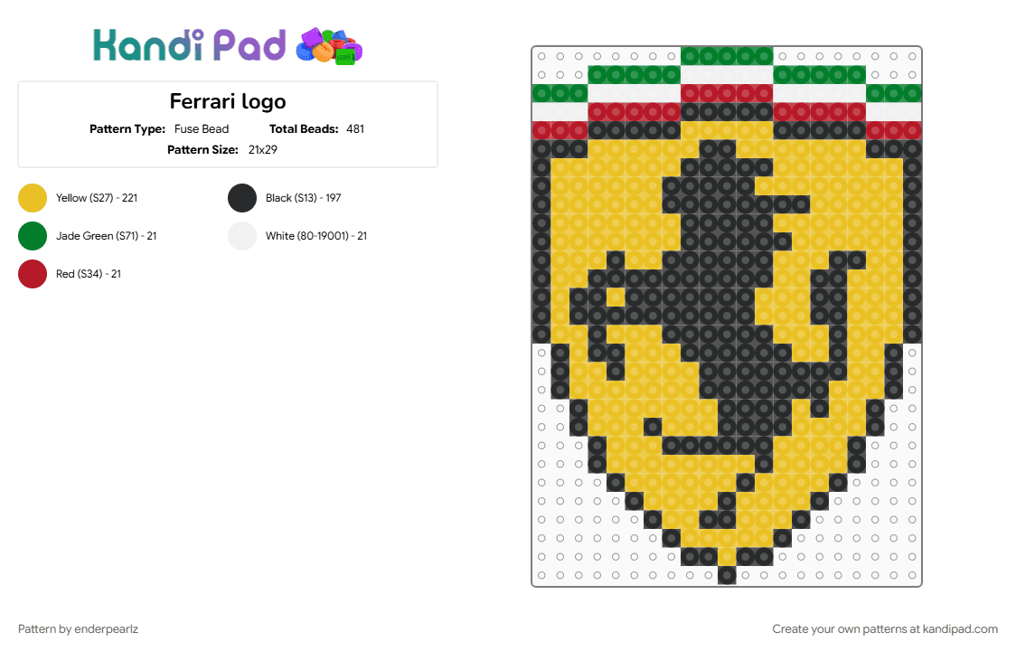 Ferrari logo - Fuse Bead Pattern by enderpearlz on Kandi Pad - car lovers, ferrari, logo, yellow