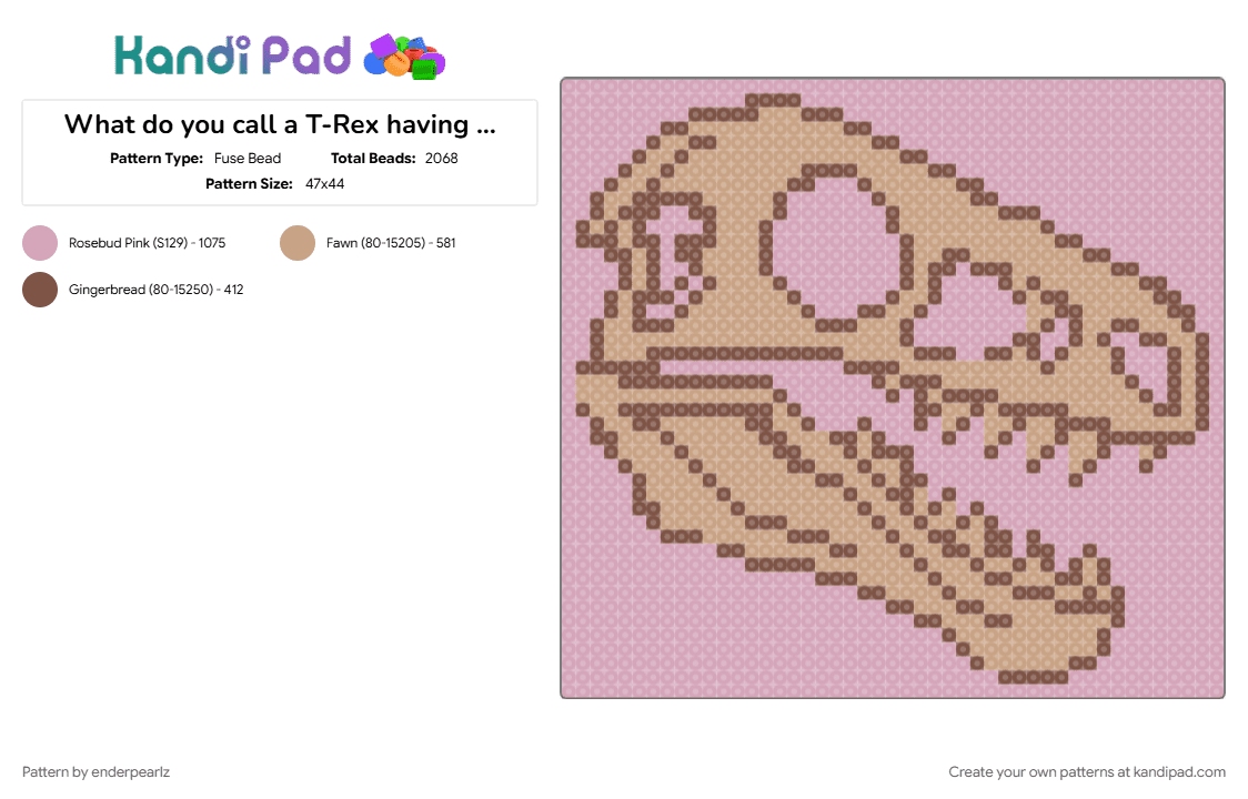 What do you call a T-Rex having a bad day? - Fuse Bead Pattern by enderpearlz on Kandi Pad - cotddinosaurs, pink, skull, trex, tyrannosaurus