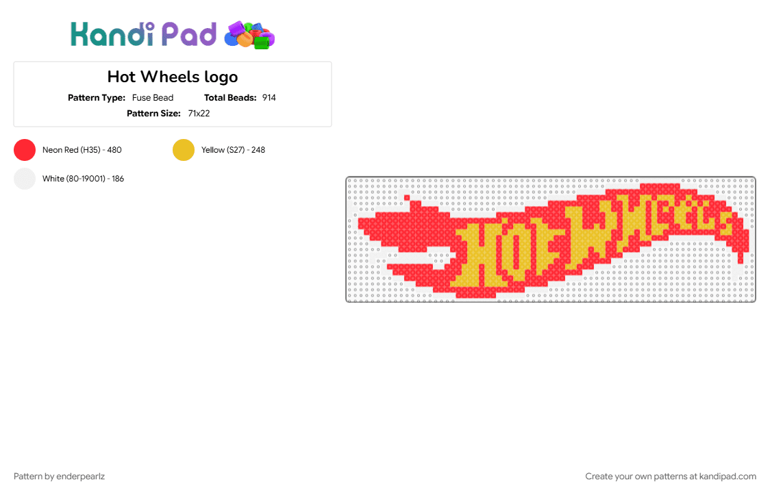 Hot Wheels logo - Fuse Bead Pattern by enderpearlz on Kandi Pad - car lovers, hot wheels, hotwheels, logo, red, yellow