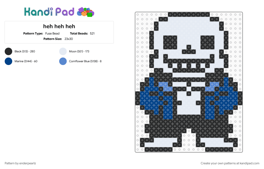 heh heh heh - Fuse Bead Pattern by enderpearlz on Kandi Pad - blue, lol, undertale, white