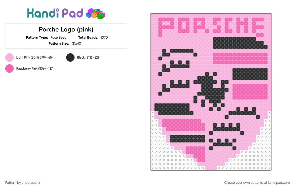 Porche Logo (pink) - Fuse Bead Pattern by enderpearlz on Kandi Pad - 