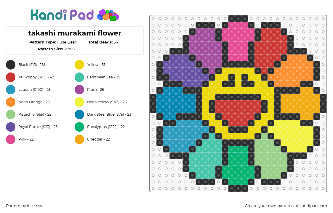 takashi murakami flower - Fuse Bead Pattern by irissssss on Kandi Pad - flower,smiley,takashi murakami,colorful,happy,rainbow,yellow,red