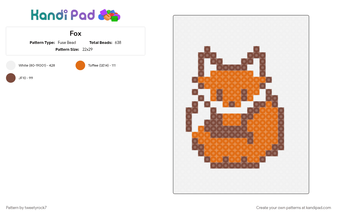 Fox - Fuse Bead Pattern by tweetyrock7 on Kandi Pad - brown, orange, white