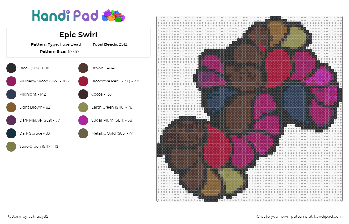 Epic Swirl - Fuse Bead Pattern by ashlady32 on Kandi Pad - swirl,geometric,colorful,gradient,purple,brown