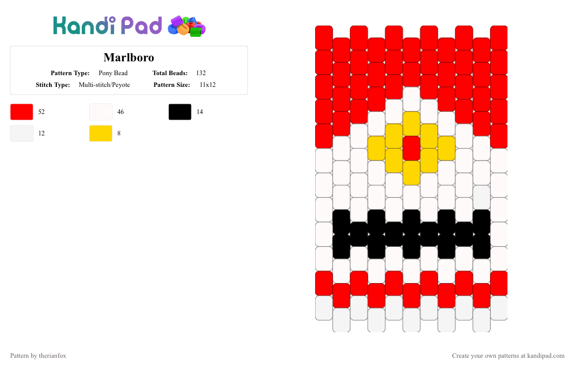 Marlboro - Pony Bead Pattern by therianfox on Kandi Pad - red