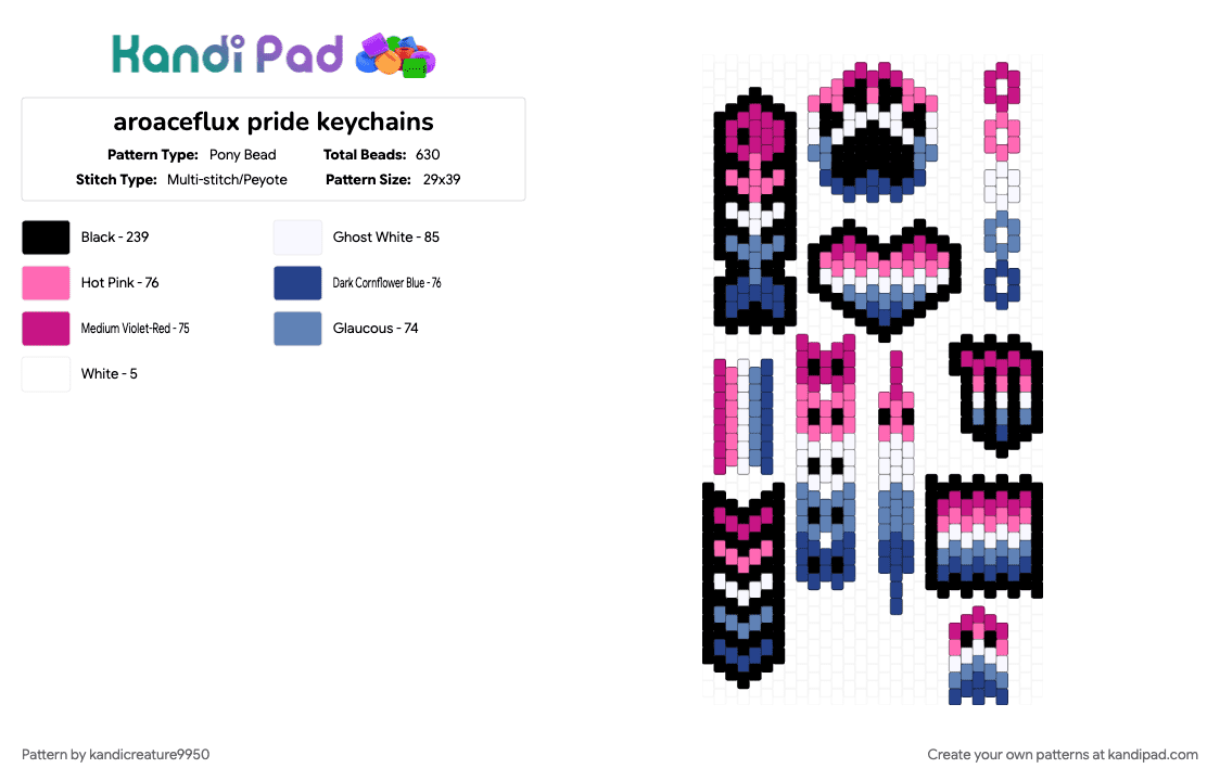 aroaceflux pride keychains - Pony Bead Pattern by kandicreature9950 on Kandi Pad - blue, pink