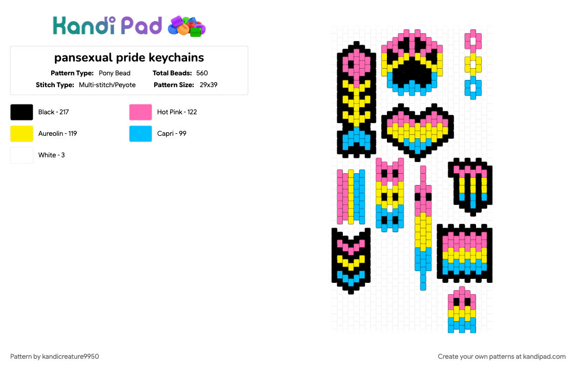 pansexual pride keychains - Pony Bead Pattern by kandicreature9950 on Kandi Pad - pink, yellow