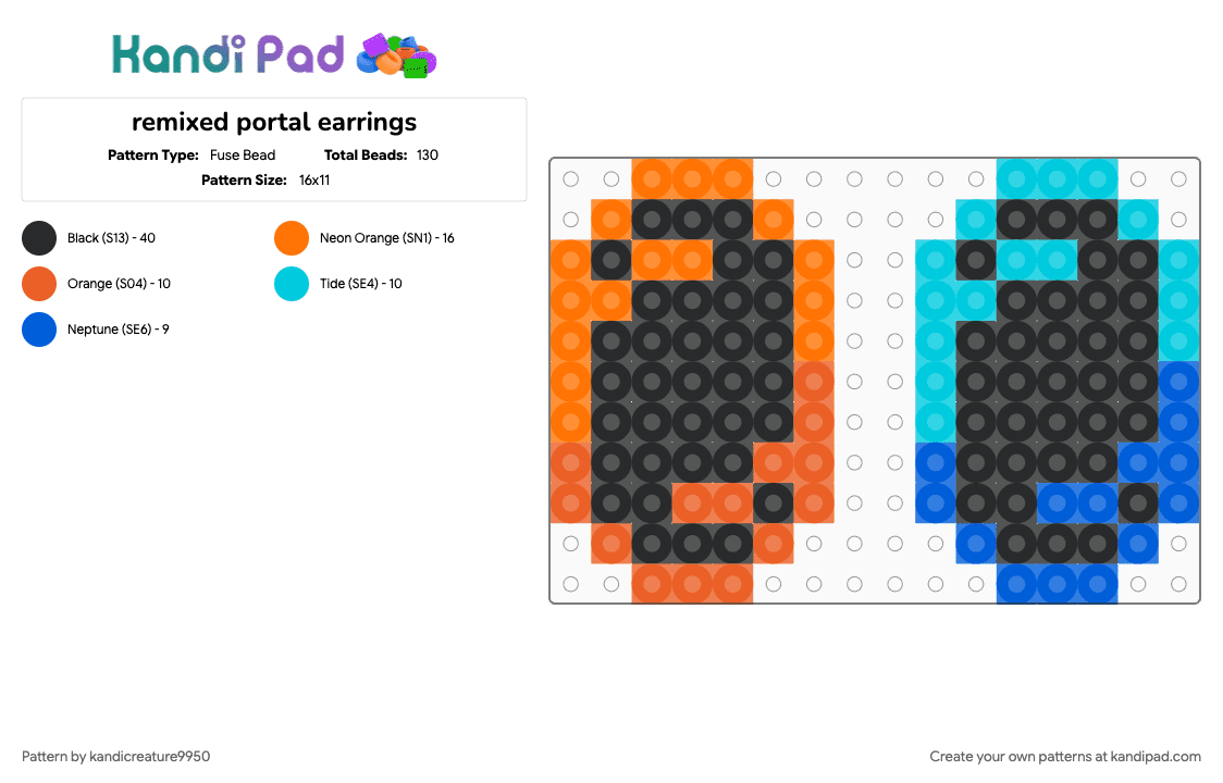 remixed portal earrings - Fuse Bead Pattern by kandicreature9950 on Kandi Pad - orange