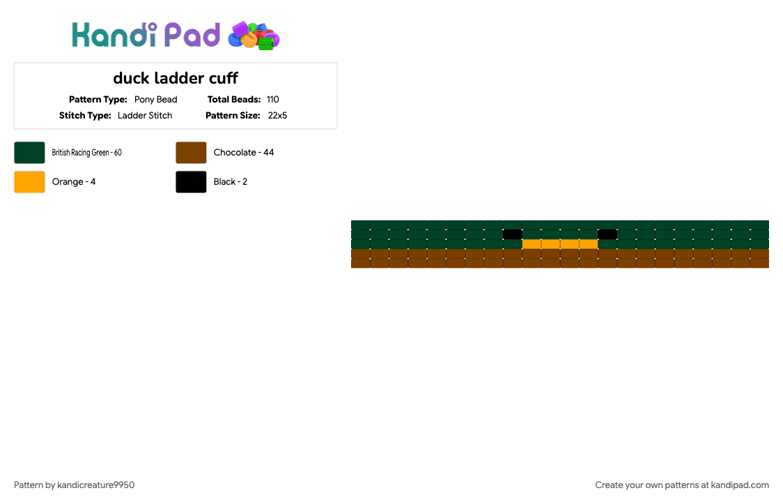 duck ladder cuff - Pony Bead Pattern by kandicreature9950 on Kandi Pad - brown