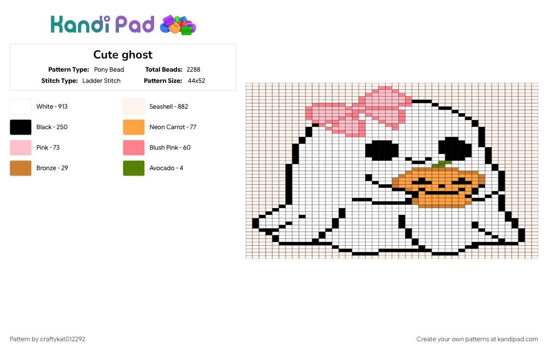 Cute ghost - Pony Bead Pattern by craftykat012292 on Kandi Pad - orange, pink, red, white