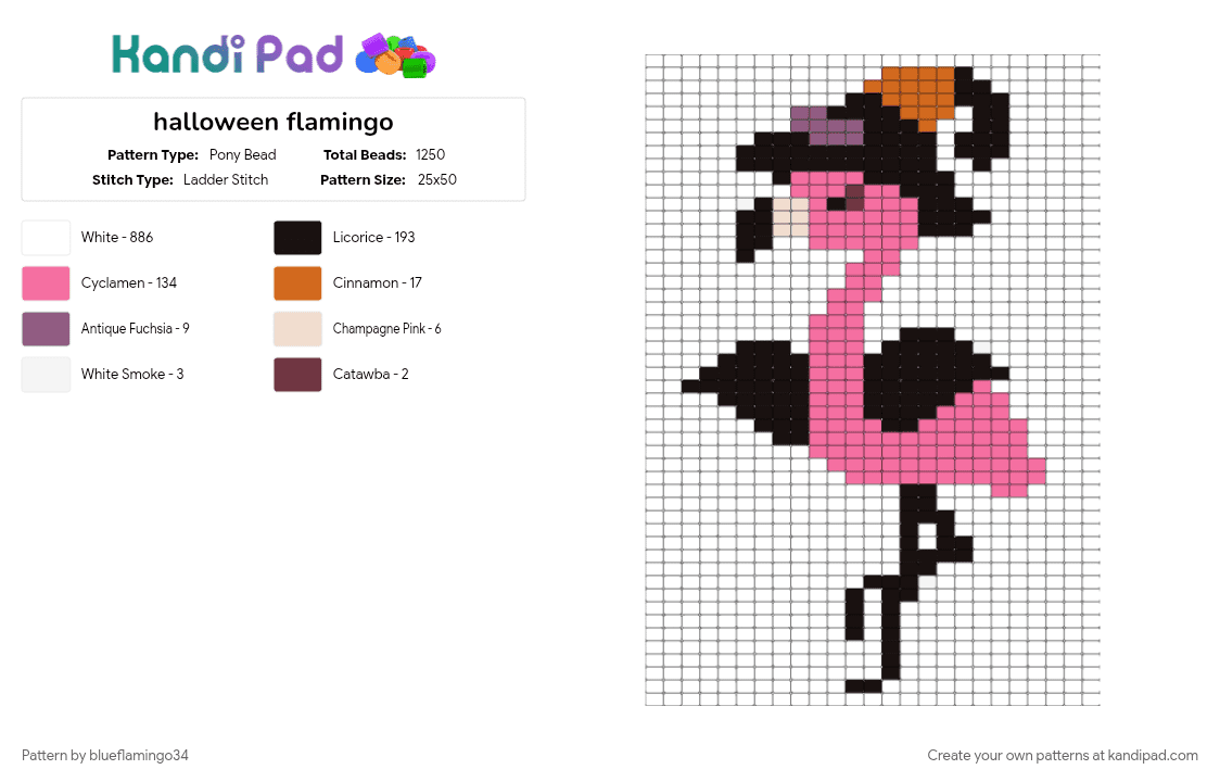 halloween flamingo - Pony Bead Pattern by blueflamingo34 on Kandi Pad - pink, white