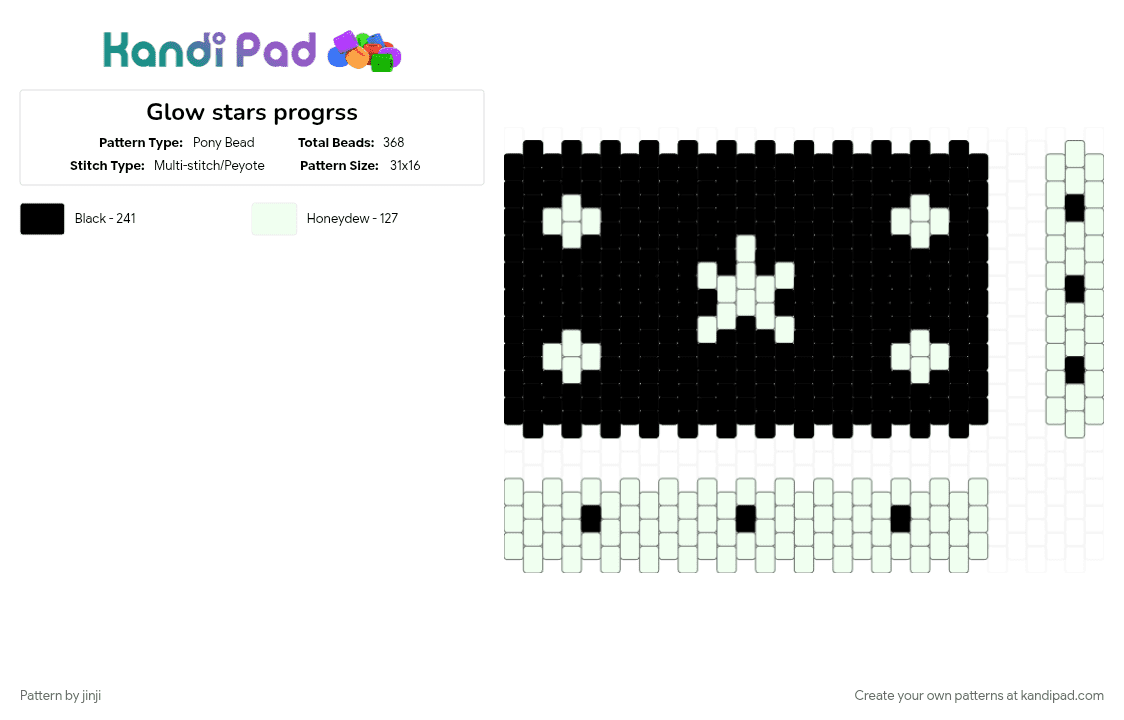 Glow stars progrss - Pony Bead Pattern by jinji on Kandi Pad - black, white