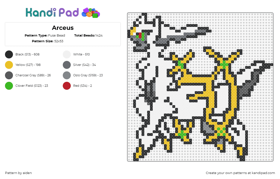 Arceus - Fuse Bead Pattern by aiden on Kandi Pad - arceus,pokemon,legendary,character,gaming,white,yellow