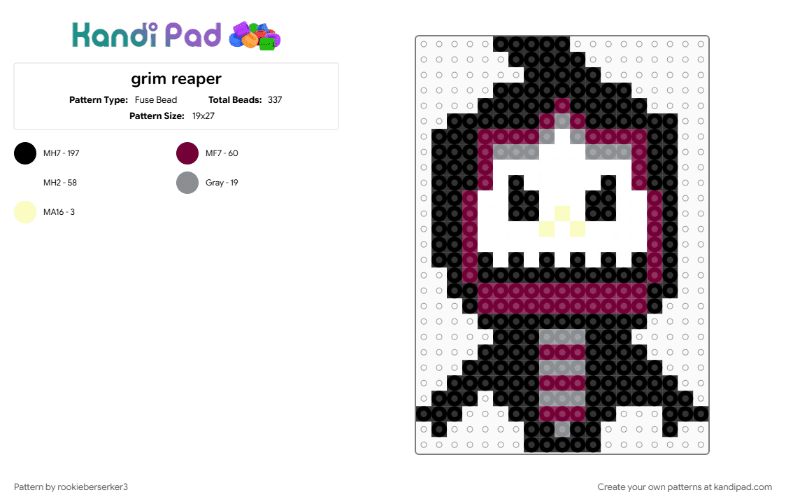 grim reaper - Fuse Bead Pattern by rookieberserker3 on Kandi Pad - black, pink