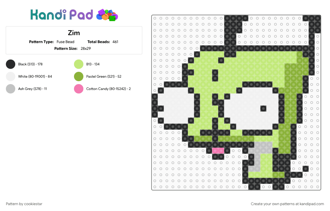 Zim - Fuse Bead Pattern by cookiestar on Kandi Pad - green, yellow