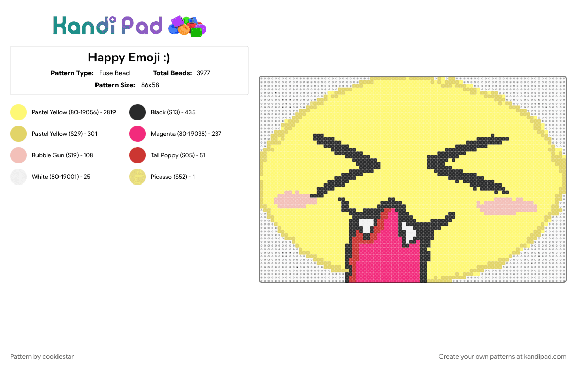 Happy Emoji :) - Fuse Bead Pattern by cookiestar on Kandi Pad - yellow