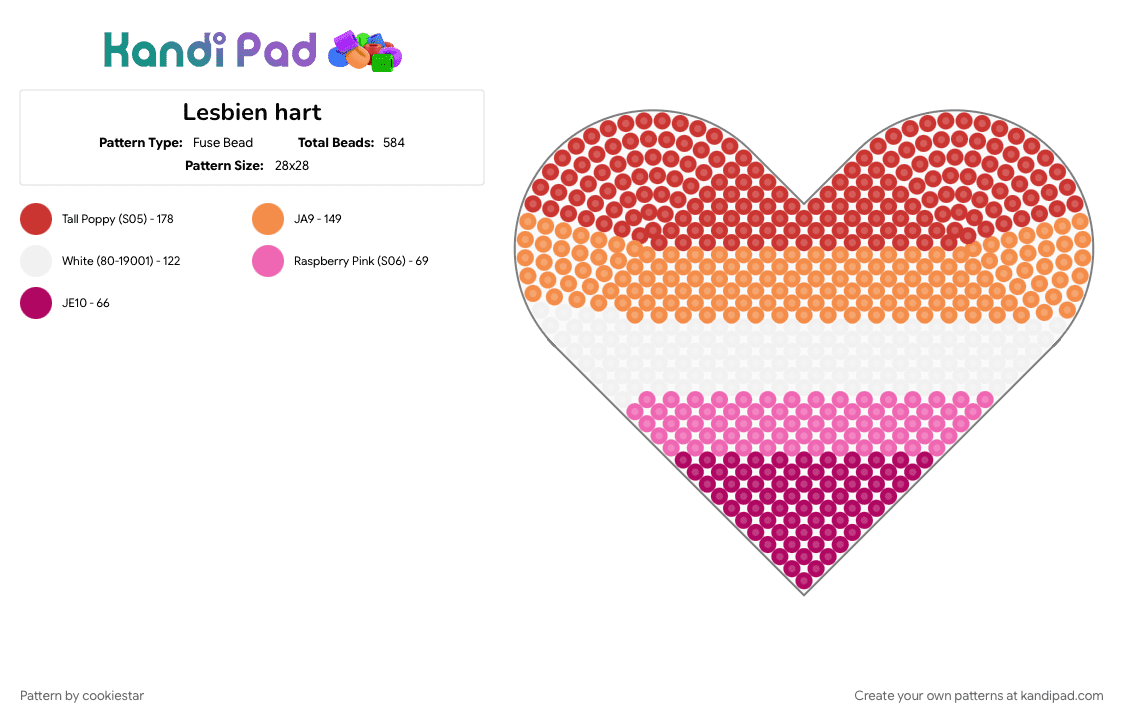 Lesbien hart - Fuse Bead Pattern by cookiestar on Kandi Pad - orange, red